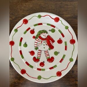 3D Festive Snowman Holiday Dinner Plate - Red & Green